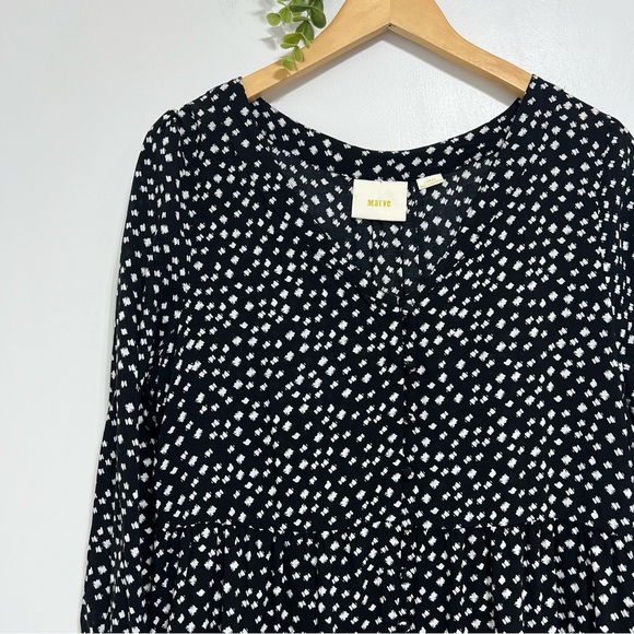 Anthropologie Maeve Black and White Lila Tiered Boho 100% Rayon Blouse - Picture 3 of 8